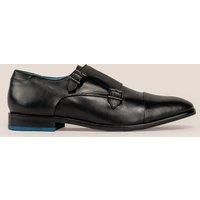 Oswin Hyde Men's Hadley Leather Monk Strap Shoes in Black | Size: 9