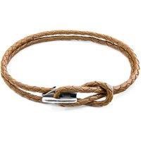 ANCHOR & CREW Men's Padstow Silver & Braided Leather Bracelet in Light Brown | Size: 19 cm