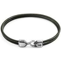 ANCHOR & CREW Men's Cromer Silver & Round Leather Bracelet in Green | Size: 21 cm
