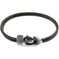 ANCHOR & CREW Men's Brixham Silver & Round Leather Bracelet in Green | Size: 19 cm