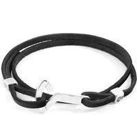 ANCHOR & CREW Men's Flyak Anchor Silver & Flat Leather Bracelet in Black