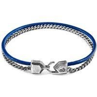 ANCHOR & CREW Men's Crossjack Mast Silver & Round Leather Bracelet in Blue | Size: 21 cm