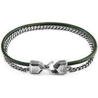 ANCHOR & CREW Men's Crossjack Mast Silver & Round Leather Bracelet in Green | Size: 19 cm