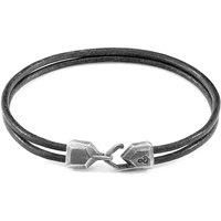 ANCHOR & CREW Men's Cromer Silver & Round Leather Bracelet in Grey | Size: 23 cm