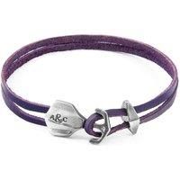 ANCHOR & CREW Men's Delta Anchor Silver & Flat Leather Bracelet in Purple | Size: 23 cm