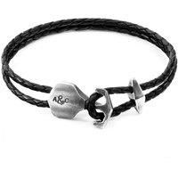 ANCHOR & CREW Men's Delta Anchor Silver & Braided Leather Bracelet in Black | Size: 23 cm