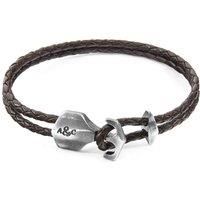 ANCHOR & CREW Men's Delta Anchor Silver & Braided Leather Bracelet in Brown | Size: 23 cm