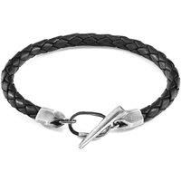 ANCHOR & CREW Men's Jura Silver & Braided Leather Bracelet in Black | Size: 21 cm