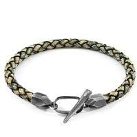 ANCHOR & CREW Men's Jura Silver & Braided Leather Bracelet in Green | Size: 19 cm