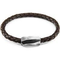 ANCHOR & CREW Men's Hayling Silver & Braided Leather Bracelet in Brown | Size: 21 cm
