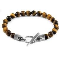 ANCHOR & CREW Men's Tinago Silver & Stone Beaded Bracelet in Brown | Size: 19 cm