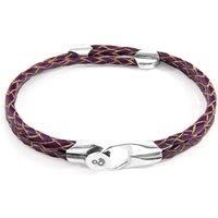 ANCHOR & CREW Women's Conway Silver & Braided Leather Bracelet in Purple | Size: 23 cm