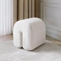 CARME HOME Laurie Ivory Boucl Fabric Stool Footstool Upholstered in White
