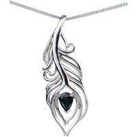 Natural Sapphire Pendant Sterling Silver Ink Blue Gemstone Feather Handmade