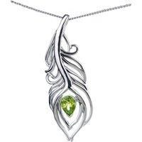 Natural Peridot Necklace Sterling Silver Green Gemstone Peacock Feather Handmade