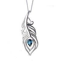 Natural Topaz Pendant Feather Sterling Silver London Blue Treated Gemstone Boxed
