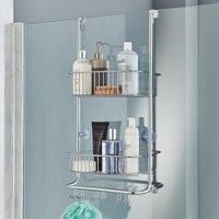 Direct Online Houseware Stylish Metallic Silver Rust-Proof Premium 2 Tier Hanging Shower Caddy - Over Door Metal Storage Racking - 65 H x 30.5 W x 16.5 D - 2 Year Rust-proof Guarantee