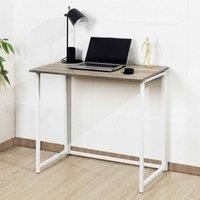 Multifunction Folding Desk Portable Compact No-Assembly Home Office Computer Table with Metal Frame (Oak & White, 80 x 45 x 74 cm)