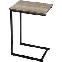 Metal C Shaped Side Table Black Powder Coating Rustic Top Industrial Style