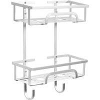 House of Home Hanging Shower Caddy - 2 Tier Rust-proof - No Tools Needed Self Adhesive Waterproof Bathroom Organizer Shelves - Shower Storage & Organiser for Soap & Shower Gel - Silver