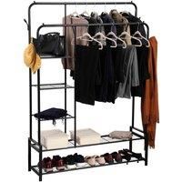 Freestanding Double Clothes Rail with 2 Shoe Racks and 3 Shelves