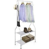 Clothes Rack Steel White Clothing Rail With Two Shelves Hanging Hooks 5ft Height