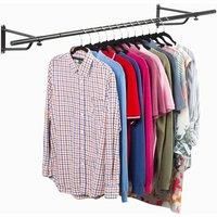 Clothes Rail Wall Mounted Garment Clothing Hanging Wardrobe Wall Rack Black 6ft