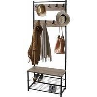 Coat Rack Stand with Shoe Storage Bench 9 Hooks Rustic Light Brown Entrance Hall