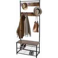 Coat Rack Stand with Shoe Storage Bench 9 Hooks Rustic Brown Entrance Hall