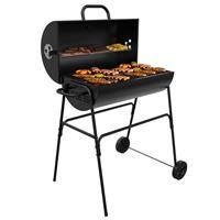 Barrel Charcoal BBQ Grill with Lid Thermometer, Portable Trolley Smoker, Wheels