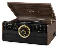 Victrola Empire 6-in-1 Wood Mid Century Bluetooth Record Player with 3-Speed Turntable, CD, Cassette Player and FM Radio, Expresso