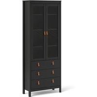 Barcelona China Cabinet 2 Doors With Glass + 3 Drawers In Matt Black