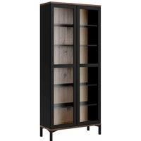 Roomers Modern Stylish 2 Door Glazed Storage Display Cabinet Unit Black & Walnut