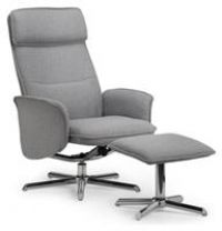Julian Bowen Aria Grey Linen Recliner & Stool with Chrome Base