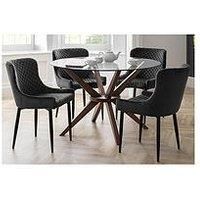 Julian Bowen Set Of Chelsea 120 Cm Round Glass Top Dining Table + 4 Luxe Grey Chairs