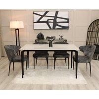ECASA Luxury Marble Kitchen Dining Table Rectangular With Stainless Steel Legs