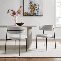 Modish Furnishing Remy Set Of 2 Slimline Light Grey Boucle Dining Chair With Black Frame
