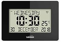Youshiko Radio Controlled Silent Large LCD Wall Clock (Offical UK Version) Auto Set Up with Day Date Month Helpful for DEMENTIA & ALZHEIMER SUFFERERS (Black)