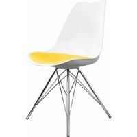 Fusion Living Soho Plastic Dining Chair With Chrome Metal Legs White & Yellow