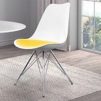 Fusion Living Soho Plastic Dining Chair With Chrome Metal Legs White & Yellow