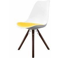 Fusion Living Soho Plastic Dining Chair With Pyramid Dark Wood Legs White & Yellow