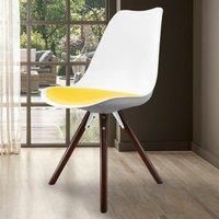 Fusion Living Soho Plastic Dining Chair With Pyramid Dark Wood Legs White & Yellow