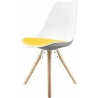 Fusion Living Soho Plastic Dining Chair With Pyramid Light Wood Legs White & Yellow