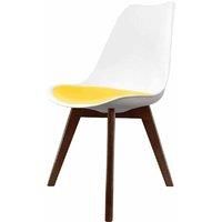 Fusion Living Soho Plastic Dining Chair With Squared Dark Wood Legs White & Yellow