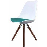 Fusion Living Soho Plastic Dining Chair With Pyramid Dark Wood Legs White & Teal