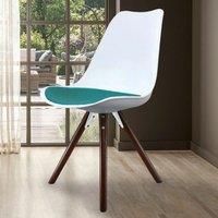 Fusion Living Soho Plastic Dining Chair With Pyramid Dark Wood Legs White & Teal