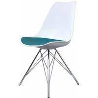 Fusion Living Soho Plastic Dining Chair With Chrome Metal Legs White & Petrol