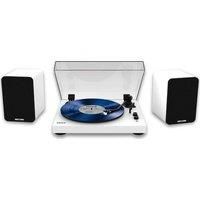 Mixx Analog System 5 Hi-Fi Vinyl Record Player Bundle | 50W RMS Speakers | Built-in Bluetooth Turntable | RCA, Optical & Bluetooth Connectivity | AT-3600L- Cartridge | Black/White