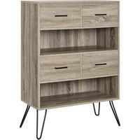 Dorel Landon Retro Bookcase with Bins - Grey Oak