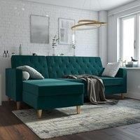 CosmoLiving by Cosmopolitan Reversible Sleeper Corner Sofa Chaise Green Velvet 83cm H X 213cm W X 154cm D